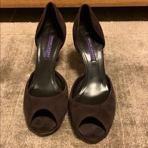 Brown Suede Ralph Lauren Collection Peep Toe Heel